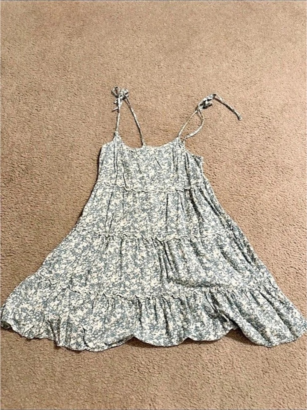 Floral Spaghetti Strap Back Tie Tiered Mini Dress